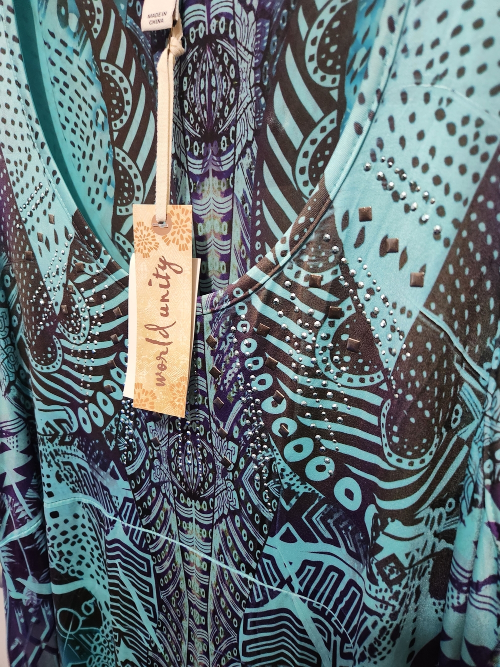Sundress by World Unity Teal & Navy Printed Sleeveless Dress